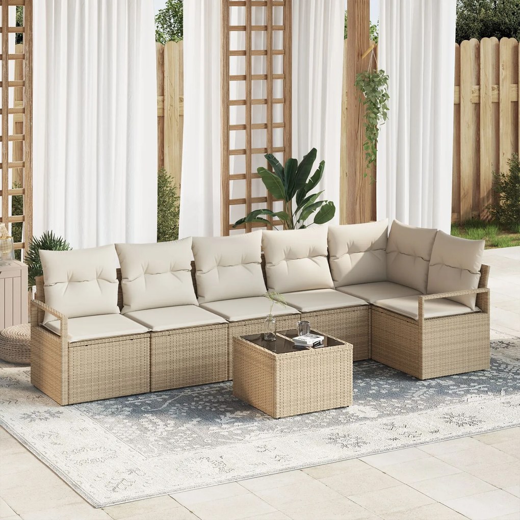 vidaXL Set de canapele pentru grădină 7 pcs Bej Rattan poli