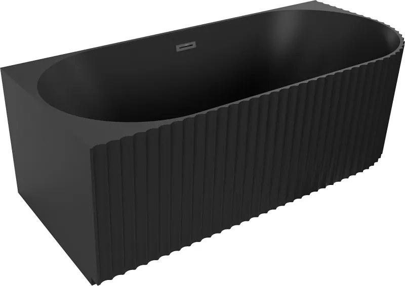 Mexen Gia cadă de colț cu nervuri stânga 170 x 80 cm, negru mat, preaplin negru - 52701708071L-70