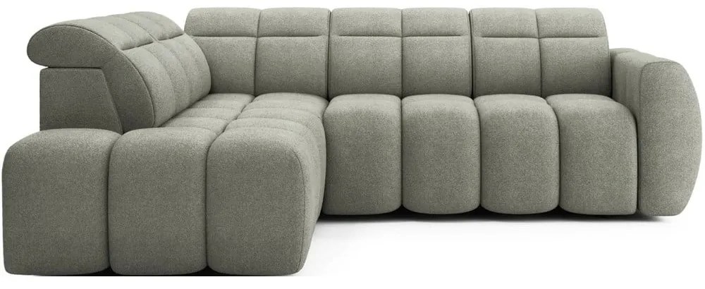 Colțar verde prăfuit extensibil/cu spațiu de depozitare cu tapițerie din țesătură bouclé (cu colț pe partea stângă/în formă de ”L”) Falconn – ELTAP