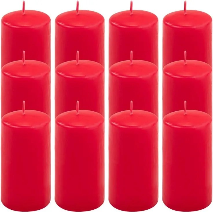 Set de lumânări pilon, 11,5 cm, Ø 6 cm, roșu, 12 buc.