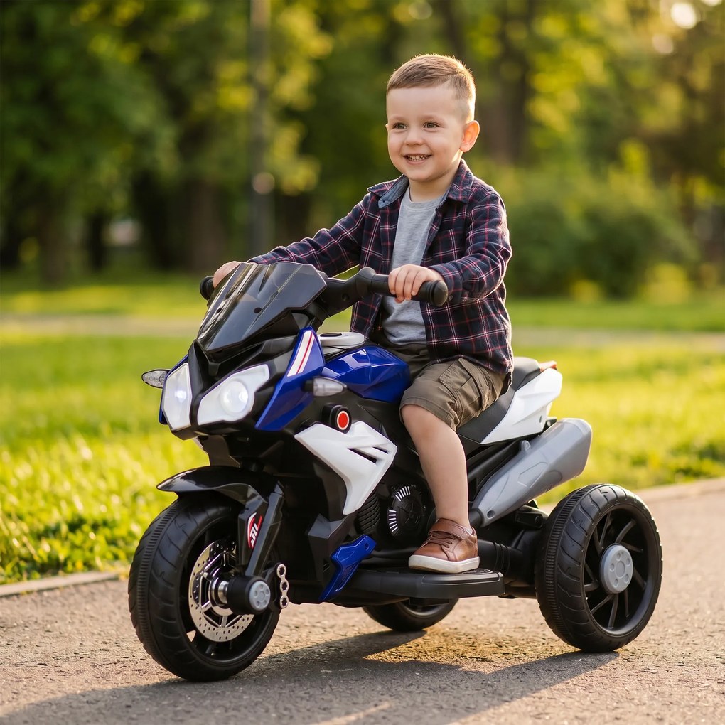 HOMCOM Motocicletă Electrică pentru Copii 3-5 Ani, Max. 25kg, cu Baterie 6V, Albastru | Aosom Romania