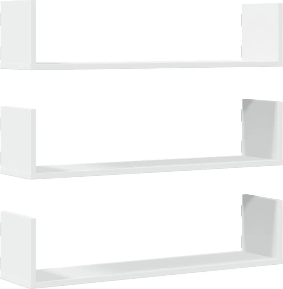 vidaXL Rafturi de perete, 3 buc., alb, 80x18x18 cm, lemn prelucrat
