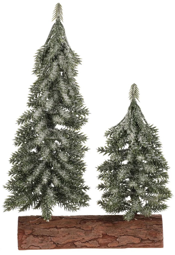 Decorațiune de Crăciun Brazi pe butuc - duo, 26 cm, înghețați, verzi