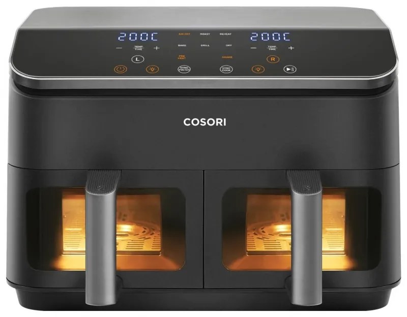Friteuza cu aer cald Cosori Dual Basket CAF-R901-AEU, 1750 W, 8.5 L, 8 programe, Timer, Ecran tactil, Negru