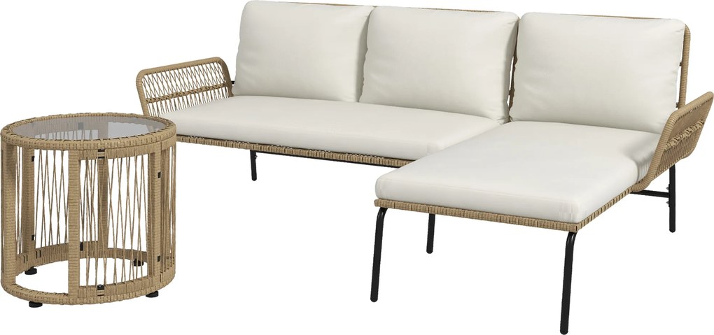 Outsunny Set de șezut pentru grădină, set mobilier lounge, PE-Rattan, 122 x 79 x 75 cm, natural + crem | Aosom Romania