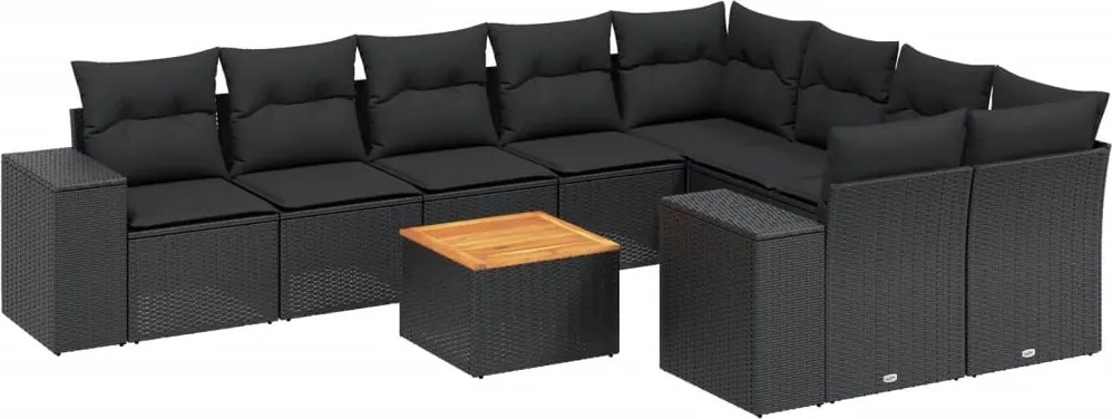 vidaXL Set canapele de grădină cu perne, 10 piese, negru, poliratan