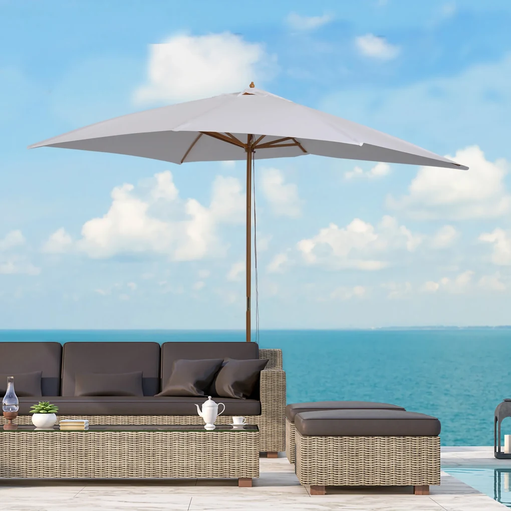 Outsunny Umbrelă de Grădină 2x3m Parasolar Impermeabil din Lemn Lacuit cu Copertină Detașabilă Alb | Aosom Romania