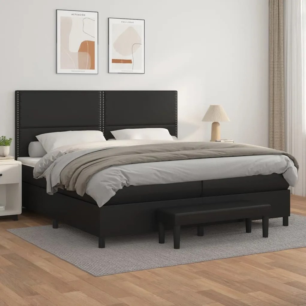 3137623 vidaXL Pat box spring cu saltea, negru, 200x200 cm, piele ecologică