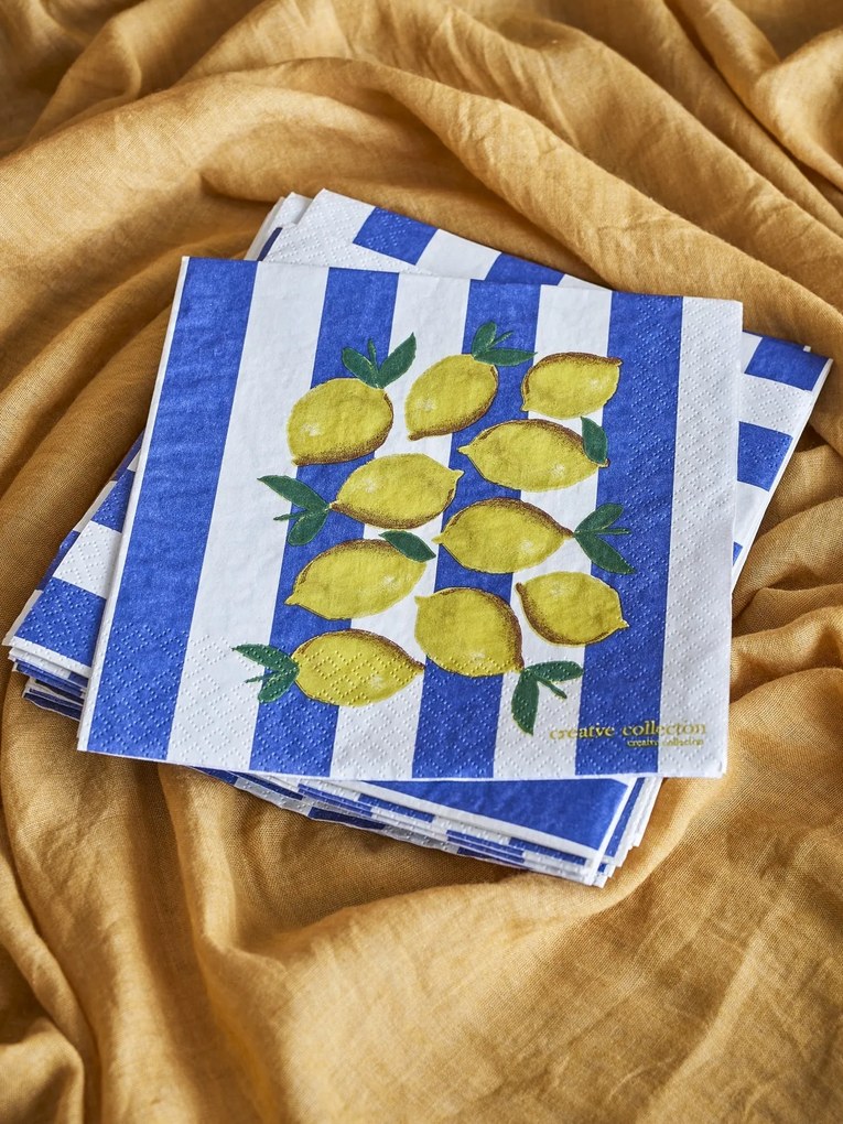 Set 20 șervețele din hârtie FSC Mix, multicolor, imprimeu cu lămâi, modele diferite pe față și verso, 33 x 33 cm, „Limone”