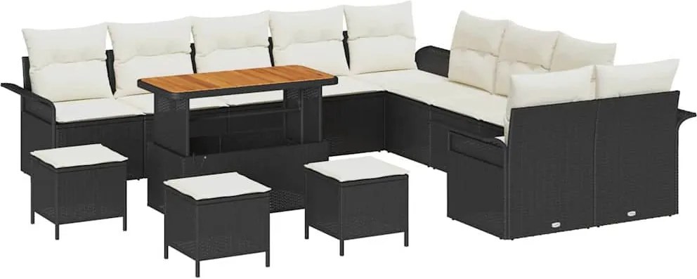 vidaXL Set de canapele pentru grădină cu pernă 14 pcs Negru și Crem