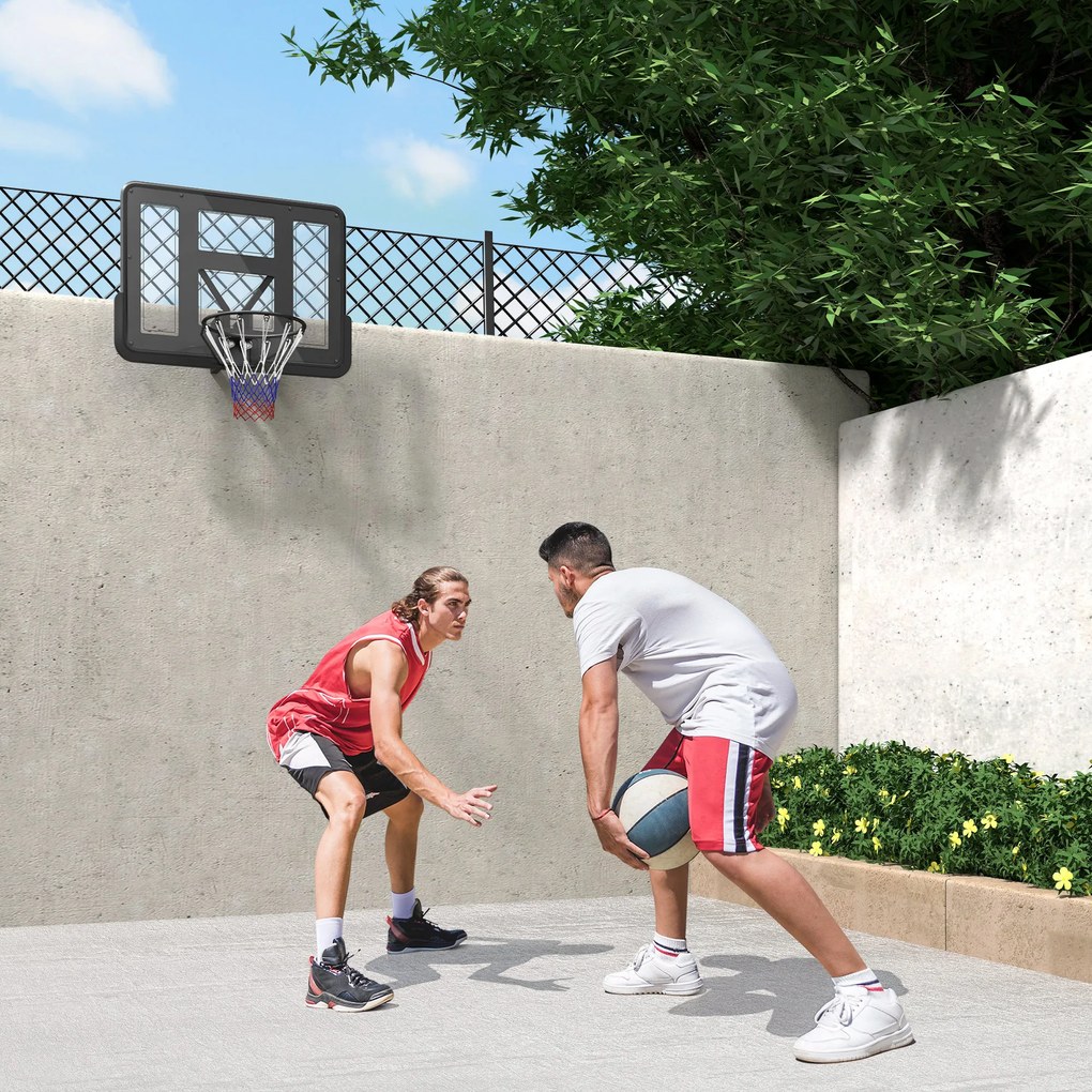 SPORTNOW Coș de baschet de perete pentru exterior 110 x 75 cm, panou rezistent la spargere, inel Ø45 cm, negru | Aosom Romania