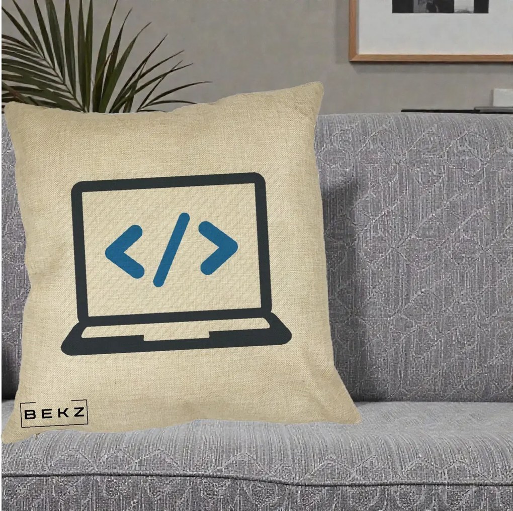 Perna Personalizata Laptop Cod HTML, 40x40 cm, Crem, Husa Detasabila, Perna Inclusa, BEKZ®