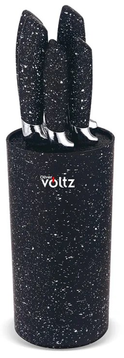 Set cutite cu suport Oliver Voltz OV51633G5, Otel, Acoperire marmura, 6 piese, Negru