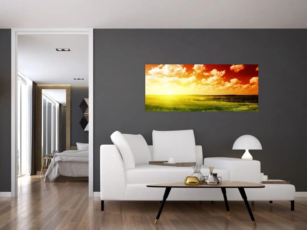 Tablou cu luncă cu soarele strălucitor (120x50 cm)