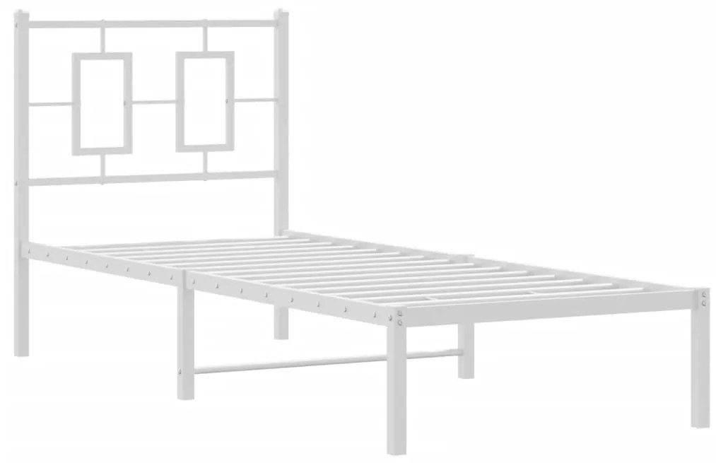 374280 vidaXL Cadru de pat metalic cu tăblie, alb, 75x190 cm
