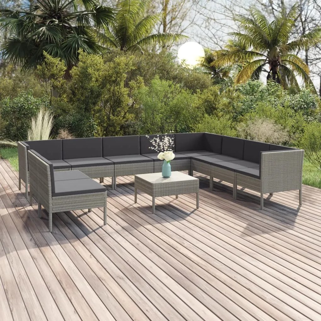 vidaXL Set mobilier de grădină cu perne, 11 piese, gri, poliratan