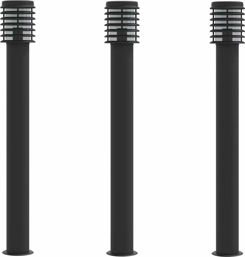 vidaXL Lămpi de podea de exterior 3 buc. negru 110 cm oțel inoxidabil