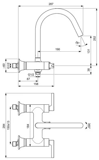 Baterie cada - dus Ideal Standard Atelier Joy Neo crom lucios dubla comanda