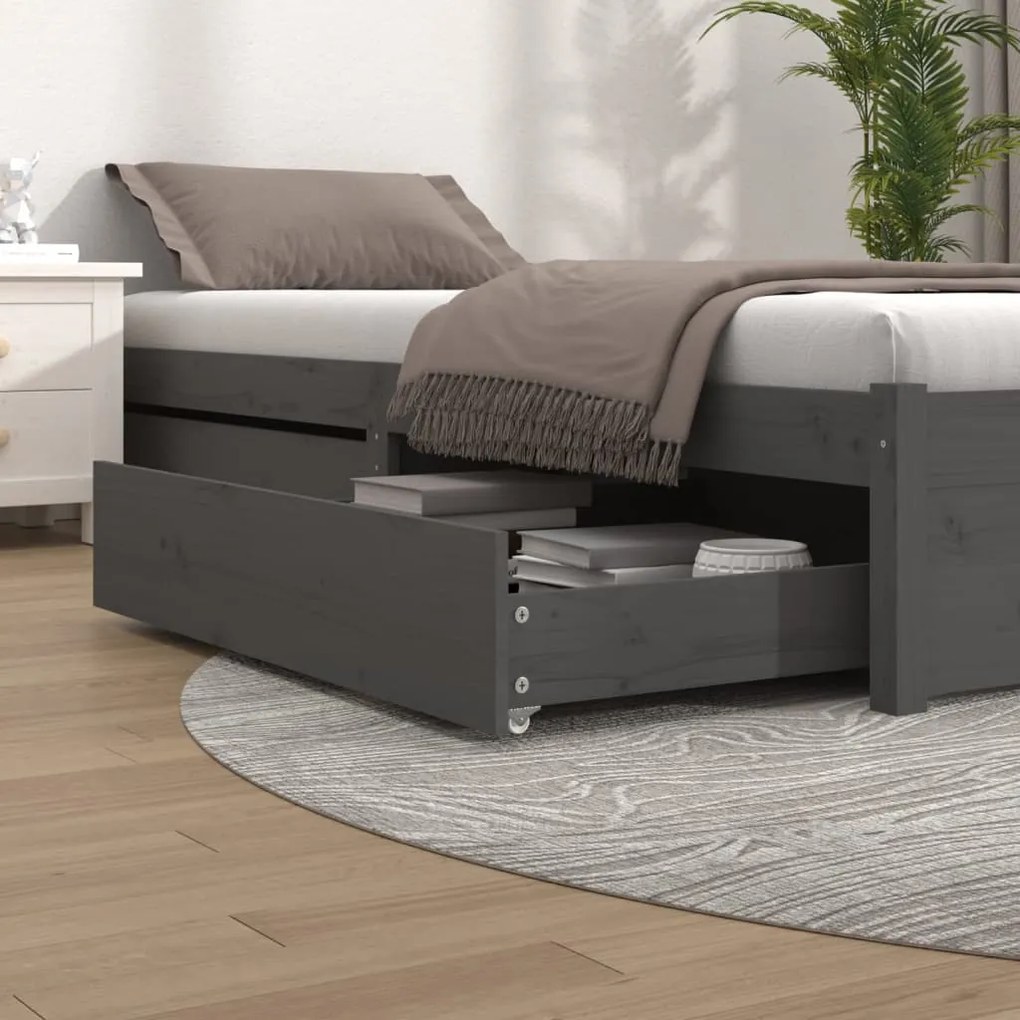 814986 vidaXL Sertare pentru pat, 2 buc., gri, lemn masiv de pin