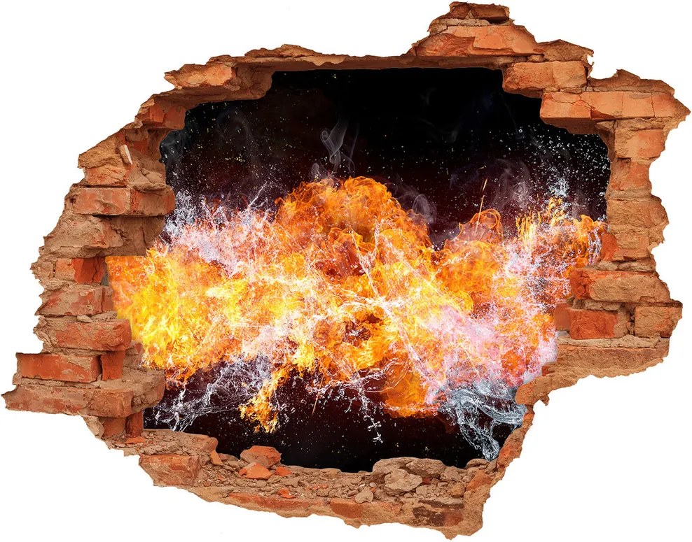 Autocolant un zid spart cu priveliște Foc versus apa