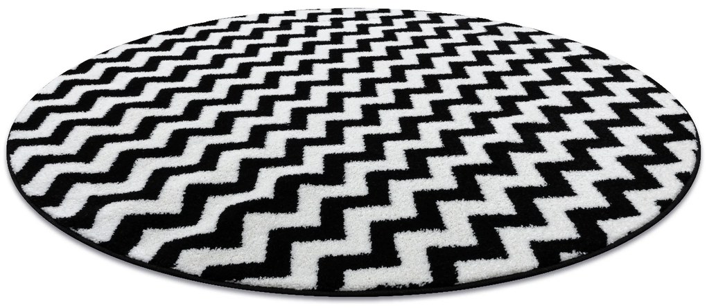 Covor Sketch rotund - F561 negru și alb - Zig Zag