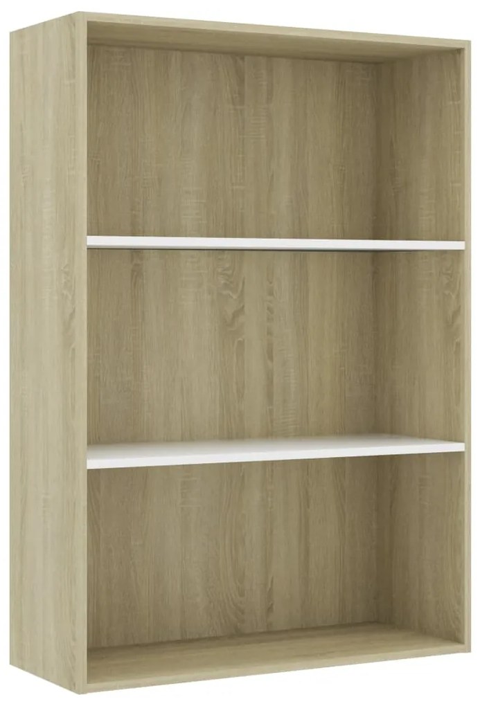 801013 vidaXL Bibliotecă 3 rafturi, alb/sonoma, 80x30x114 cm, lemn prelucrat