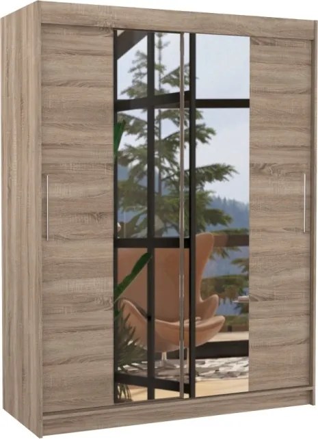 Dulap cu usi glisante si oglinda 150x200 cm, Iness, ADRK Furniture (Culoare: Ciocolata)