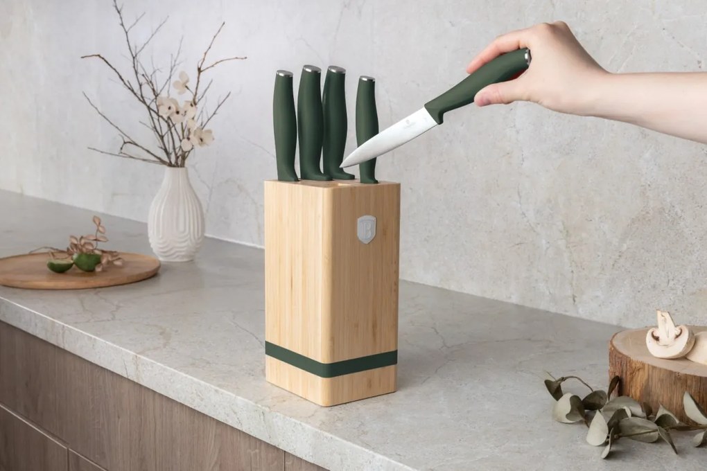 Set cutite 6 piese, cu suport bambus Green Matte Collection Berlinger Haus BH 2751