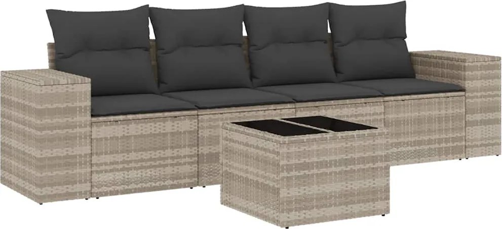 vidaXL Set canapele de grădină cu perne, 5 piese gri deschis poliratan