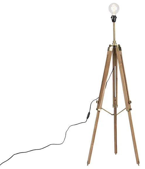 Lampă de podea rustică trepied lemn cu alamă antică - Cortin