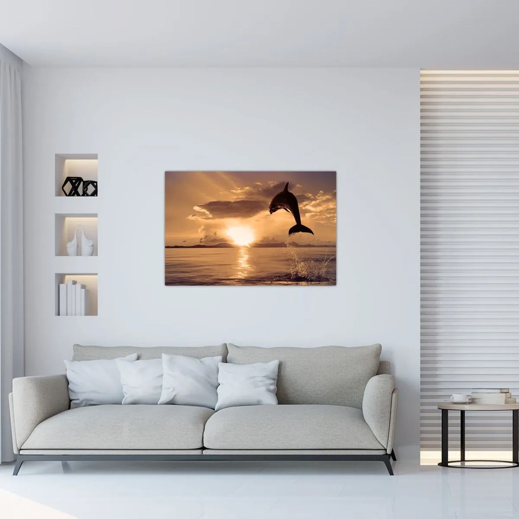 Tablou - Delfin la apus de soare (90x60 cm)