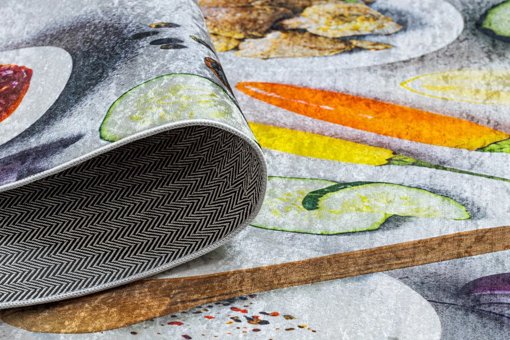 ANDRE 33580 covor lavabil Condimente, legume bucatarie, anti-alunecare - argint / verde