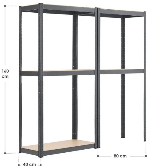 Jusky Set 2 rafturi - 160 x 80 x 40 cm - gri