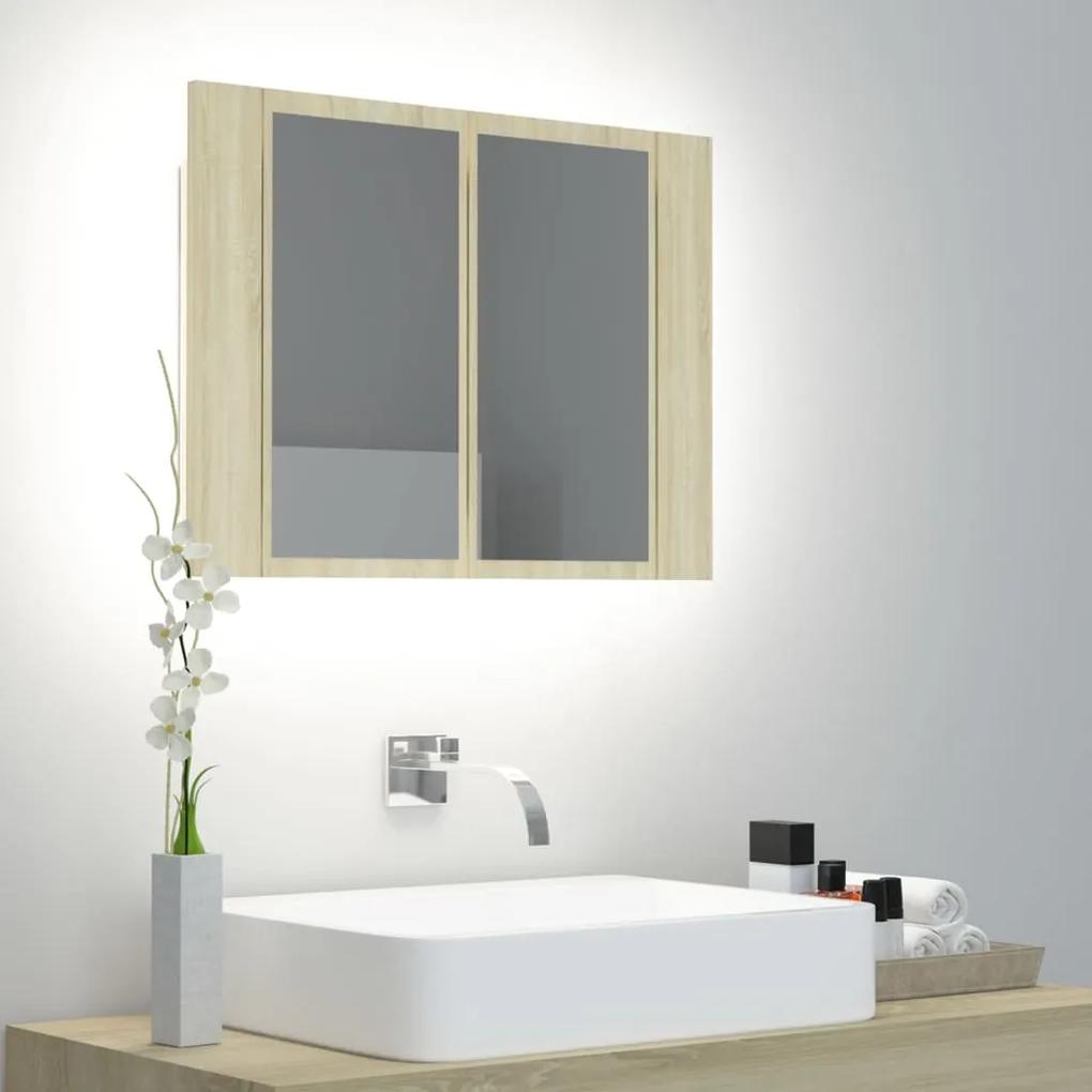 804959 vidaXL Dulap de baie cu oglindă și LED, stejar sonoma, 60x12x45 acril