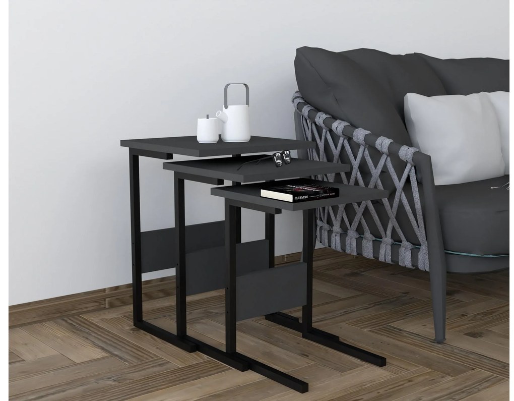 Set 3buc. măsuțe cafea Bameni (negru + antracit) . 1094333