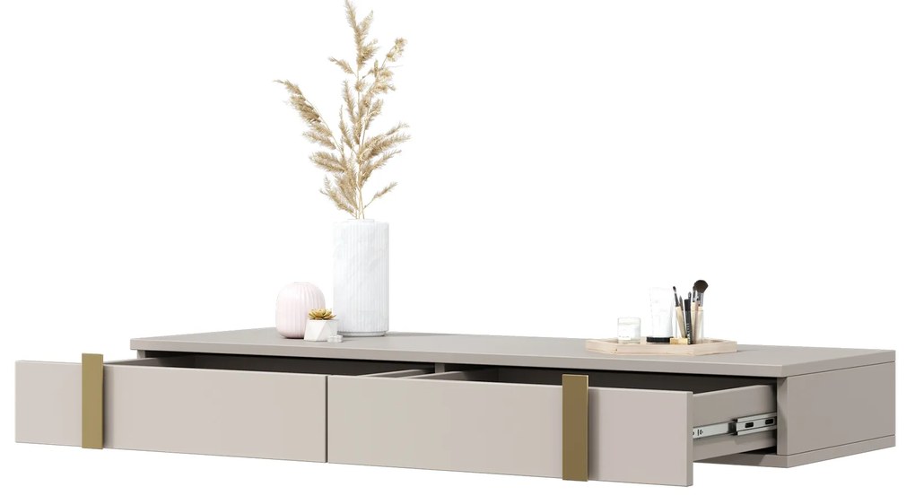 Consolă suspendată/masă de toaletă Verica - cașmir/manere aurii