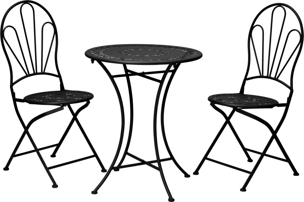 Set mobilier de gradina Romantic Bistro, 3 piese, lemn, negru