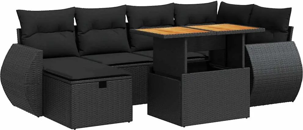 vidaXL Set mobilier grădină perne 8 piese negru, poliratan/lemn acacia