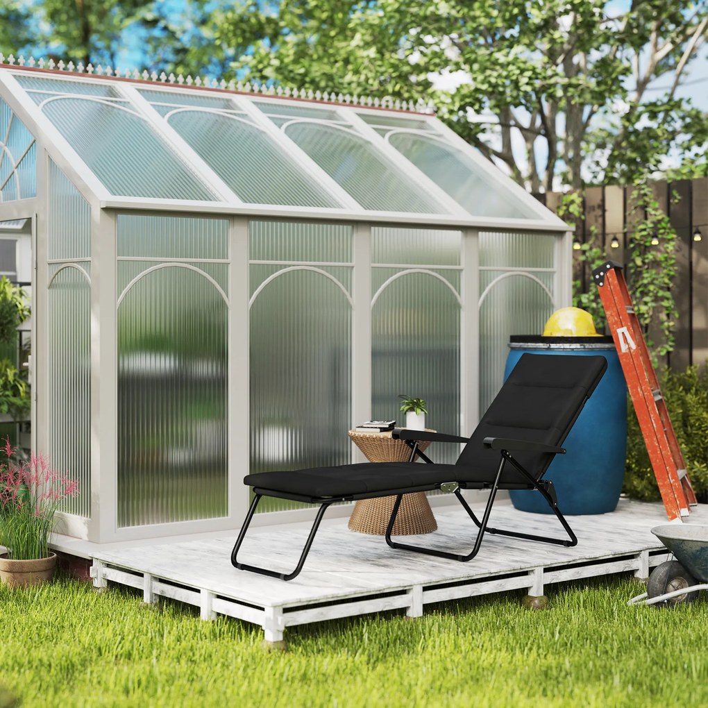 Outsunny Șezlong pliabil transat înclinat 6 poziții cu saltea + cotiere oțel poliester 153 x 58,5 x 89 cm negru | Aosom Romania