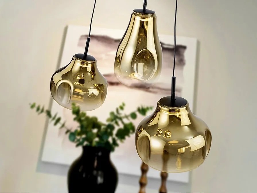 Lustra cu 3 pendule LED design modern Aledis negru/ auriu