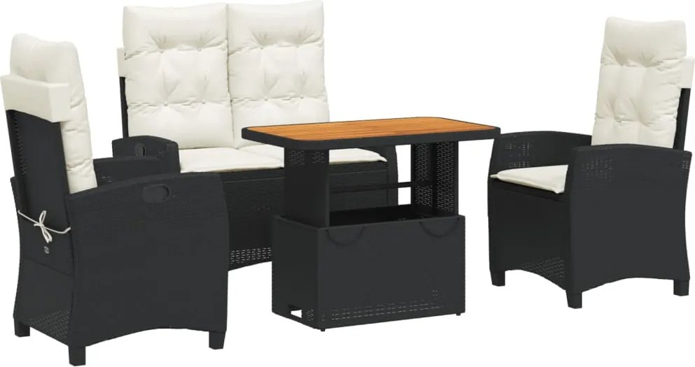 vidaXL Set mobilier de grădină cu perne, 4 piese, negru, poliratan