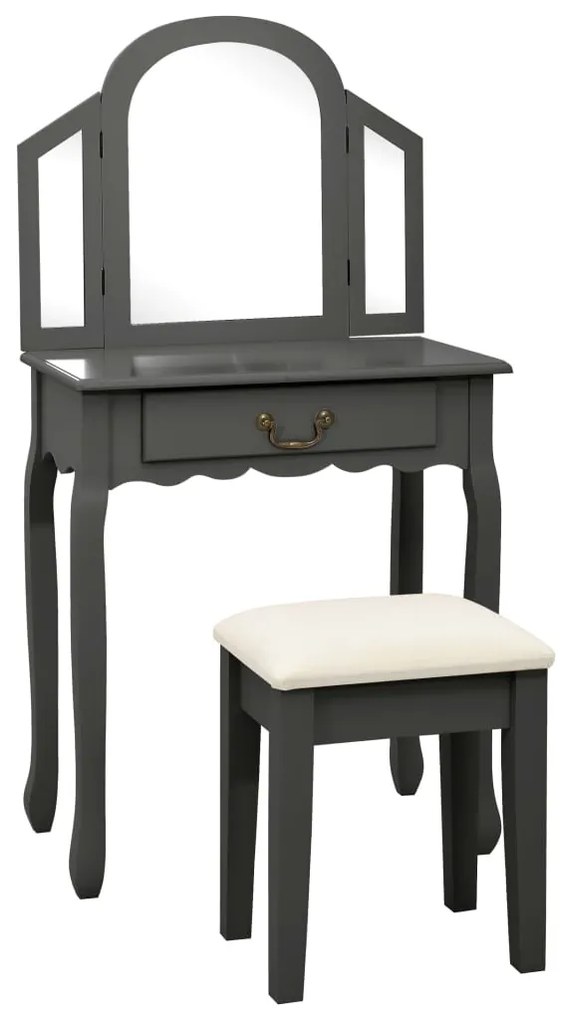vidaXL Masă toaletă cu taburet, gri, 65x36x128 cm, lemn paulownia, MDF