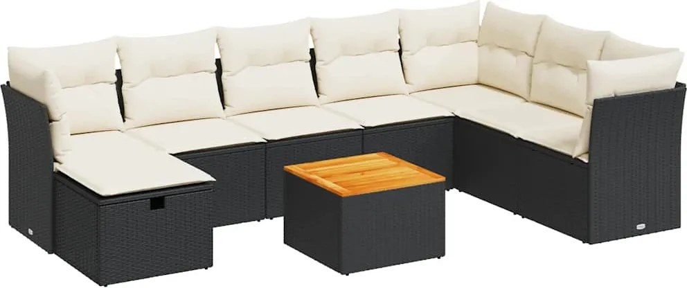 vidaXL Set mobilier de grădină cu perne, 9 piese, negru, poliratan