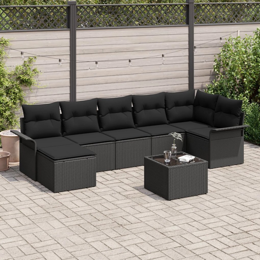 vidaXL Set de canapele pentru grădină cu pernă 8 pcs Negru Rattan poli