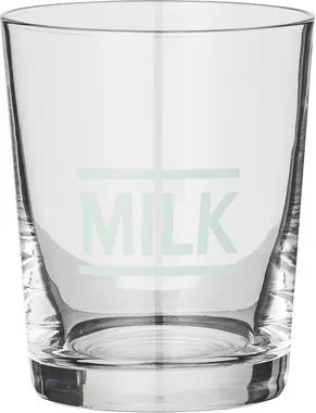 Pahar din sticla transparenta mesaj "Milk" verde Bloomingville