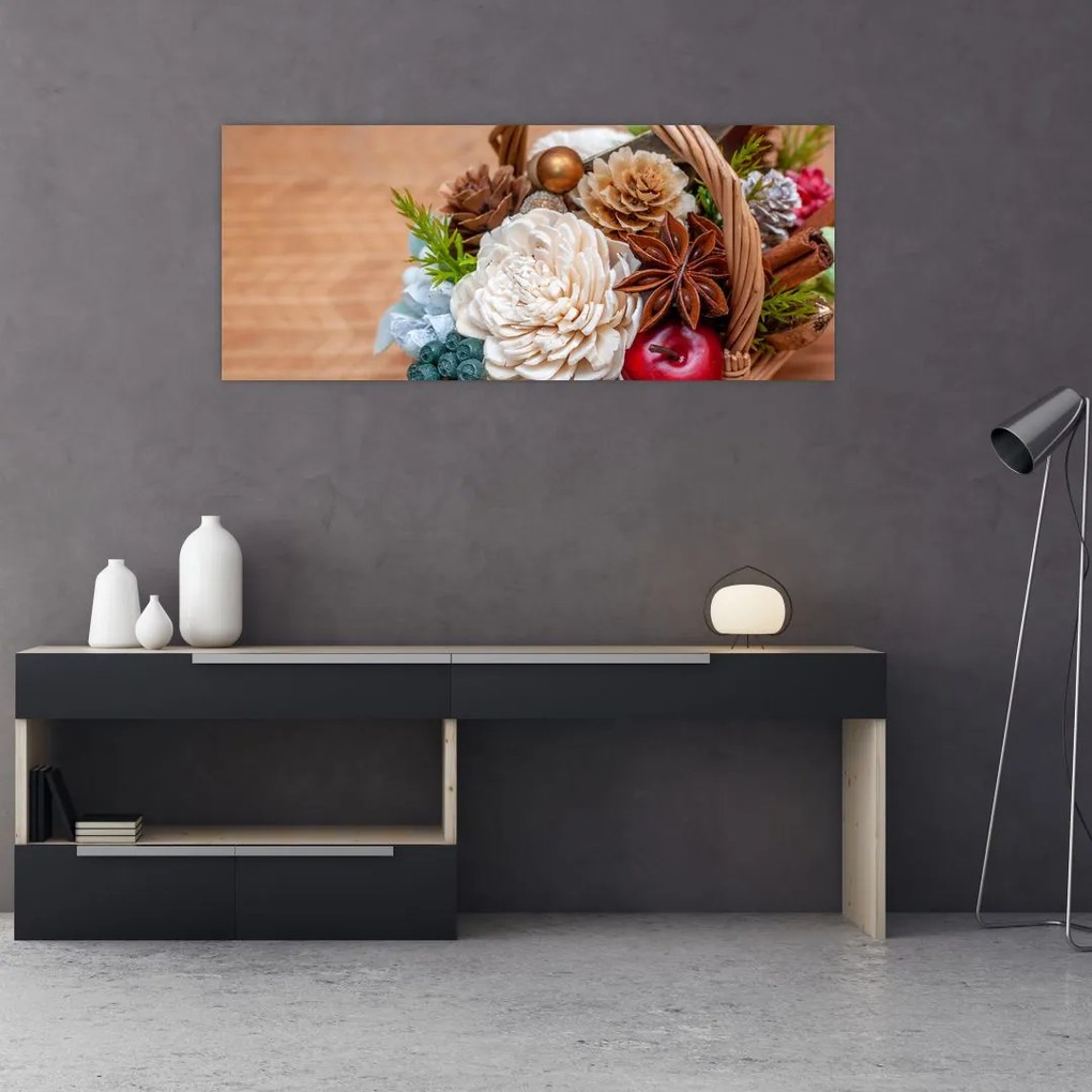 Tablou cu coș din nuiele (120x50 cm)