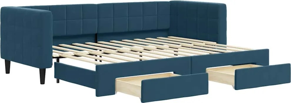 vidaXL Pat de zi cu extensie și sertare, albastru, 80x200 cm, catifea