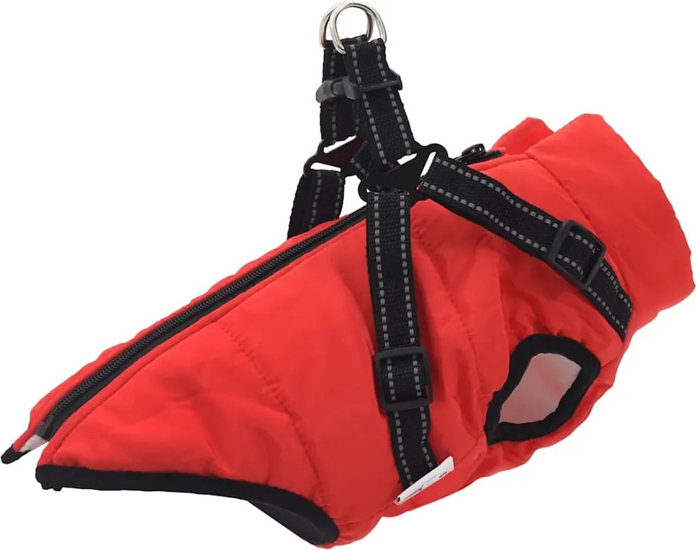 vidaXL Haină câini cu ham impermeabilă reflectorizantă, roșu, L36