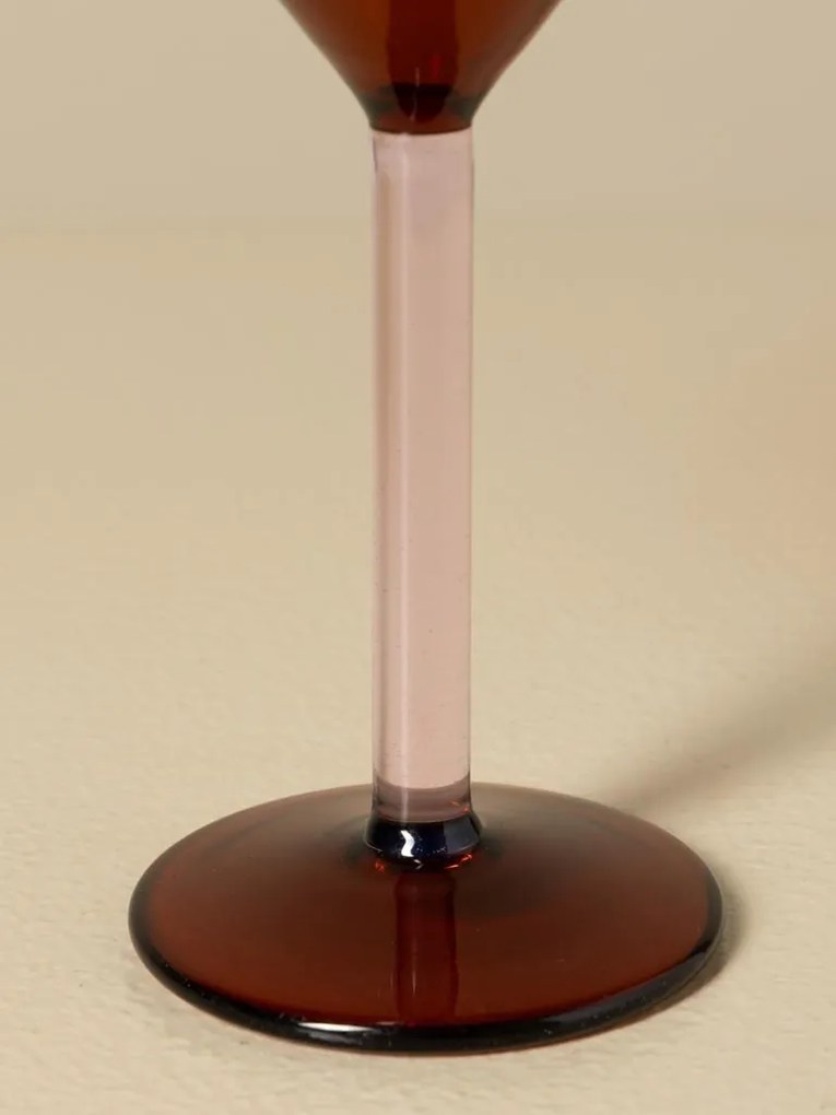 Pahar cocktail din sticlă borosilicată, camel cu picior roz deschis, 15 × 10 cm, „Twiggy"