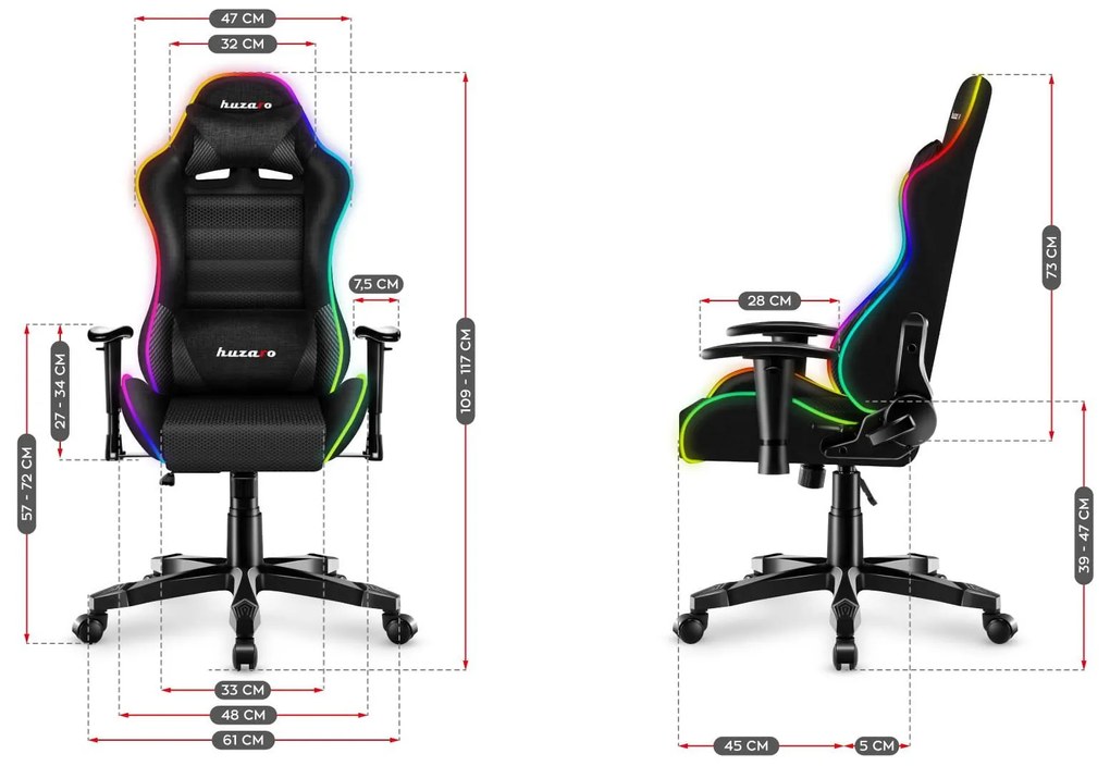 Scaun gaming pentru copii Rover 6 (negru + multicolor) (cu iluminat LED). 1087549
